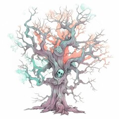 Spooky, Halloween, Pastel, Tree, Watercolor