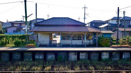 小湊鉄道海士有木駅の構内の風景