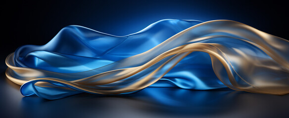 Abstract Blue luxury elegant background with Subtle waves with golden lines