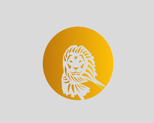 Abstract Lion Logo, Lion logo in an Orange circle, a logo that symbolizes uniqueness and courage.