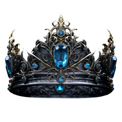 Elegant blue fantasy crown, beautifully decorated, displayed on a transparent background.