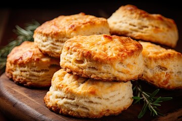 Buttermilk Biscuits, freshly baked and homemade, arranged on a welcoming breakfast table in the soft morning light, capturing the warmth and comforting aroma of this classic breakfast delight.