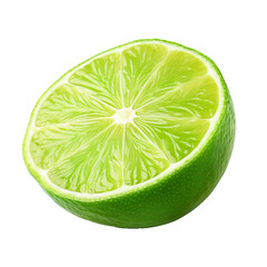 Lime fruit depicted in full detail from all angles on a transparent background, showcasing its vibrant green texture.