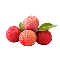 Lychee fruit with its bumpy red exterior and translucent flesh, displayed in full, isolated on a clear background.