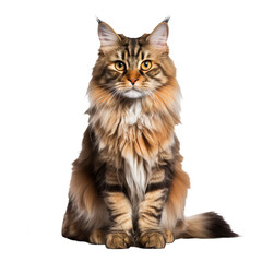 Maine Coon cat, with lush fur and tufted ears, displaying its full body profile, set against a transparent backdrop. - obrazy, fototapety, plakaty