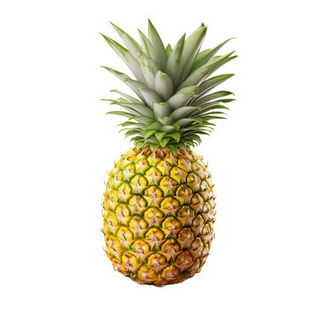 A full pineapple with detailed texture and leaves, isolated, displayed against a clear transparent background.