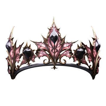 Elegant pink fantasy crown, beautifully adorned, set against a transparent backdrop.