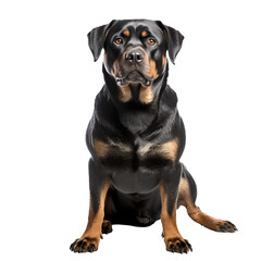Fototapeta premium Rottweiler dog displayed in full body stance, with a clear, transparent background highlighting its muscular frame and distinct markings.