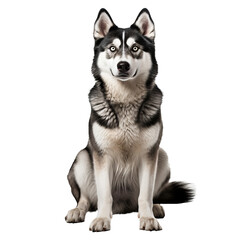 Naklejka na ściany i meble Siberian Husky dog shown in full body, with distinctive thick fur and striking eyes, displayed against a transparent background.