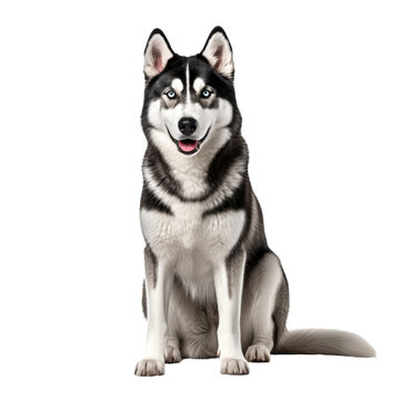 Siberian husky dog shown in full body stance on a transparent background, featuring its distinct thick fur and piercing eyes.