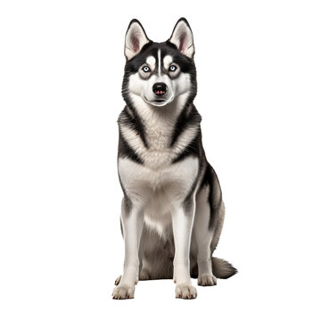 Siberian Husky, full-bodied and poised, rendered on a transparent backdrop showcasing its striking features and dense fur.