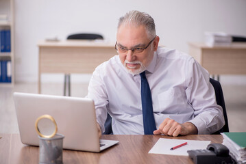 Old male employee working in the office