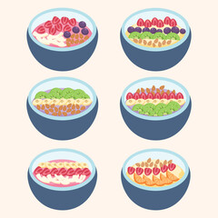 healthy smoothie bowl with fruits collection