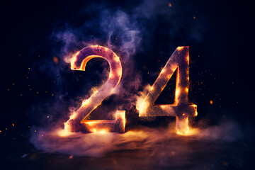 Counting down to the New Year: 24, the festive concept begins.Big numbers 24. The concept and atmosphere of the new year. Bright image. 