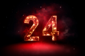 Counting down to the New Year: 24, the festive concept begins.Big numbers 24. The concept and atmosphere of the new year. Bright image. 