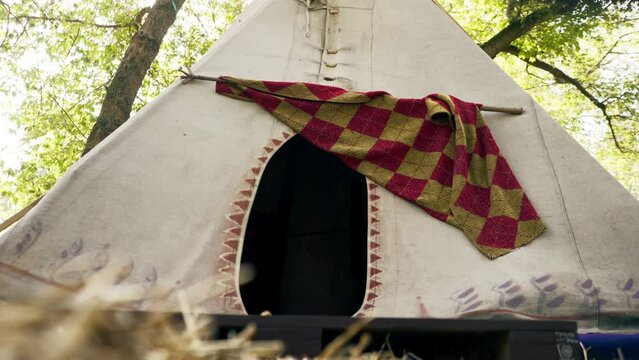 house for travel on the street vig vam in the forest settlement of indigenous peoples