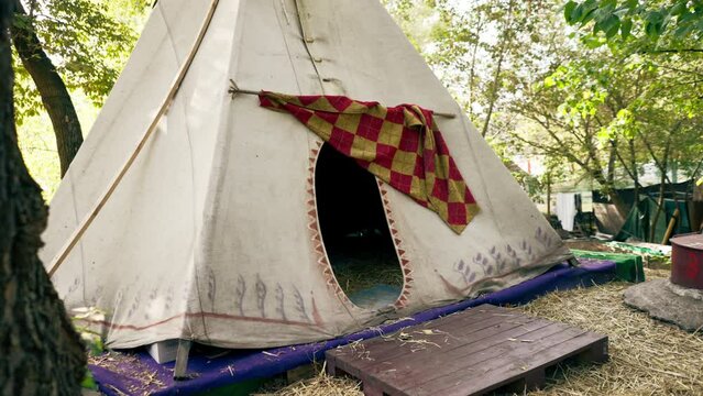 house for travel on the street vig vam in the forest settlement of indigenous peoples