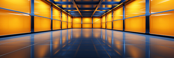 Golden Yellow and blue room interior view studio abstract background_