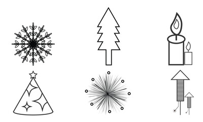 New year and Christmas related outline icon, New year party elements line icon set,   Party line icon set.