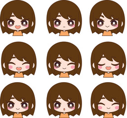 色々な表情の女性のイラストセット