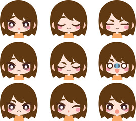 色々な表情の女性のイラストセット