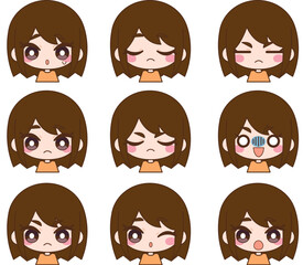 色々な表情の女性のイラストセット