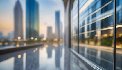 Blurred abstract glass wall from building in city town