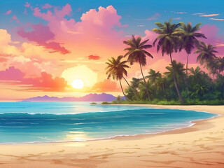 tropical beach with coconut palm trees