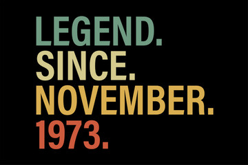 Legend Since November 1973 Funny Birthday T-Shirt Design