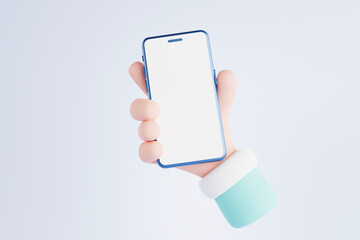 3D rendering Cute cartoon hand holding a smartphone hand using telephone