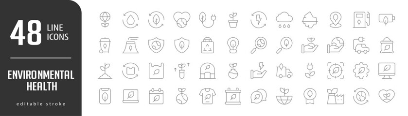 Environmental HealthLine Editable stoke Icons set. Vector illustration in modern thin lineal icons types: Love Earth, Eco Energy, Energy, Plat Pot, Rain,  and more.