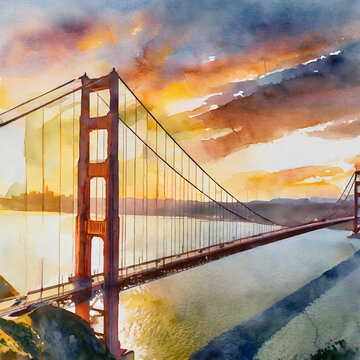 Golden Gate Bridge at sunset, San Francisco, California, USA