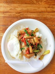 Spicy fried rice with crab. Thai street seafood background 