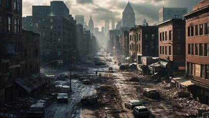 Foto op Canvas A dystopian portrayal of New York. generative AI © CZALBERTO