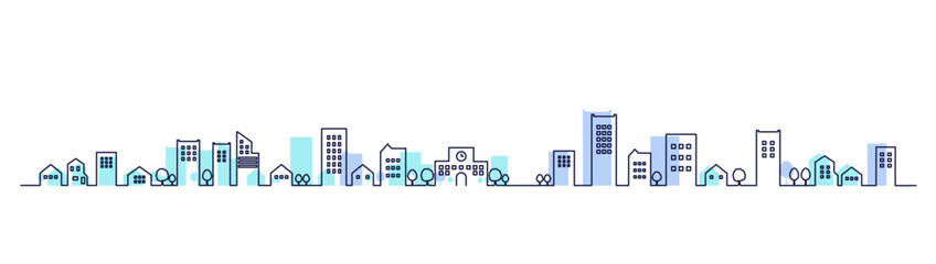 シンプルな街並みのシルエットの線画イラスト　背景イラスト　都市景観