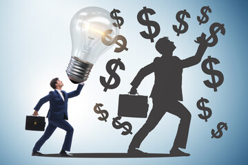 Businessman in money making idea concept