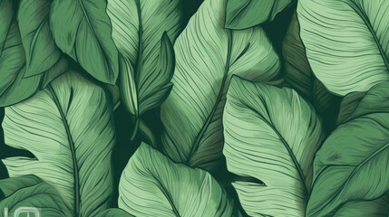 hand-drawn illustration of green leaves forms a natural pattern