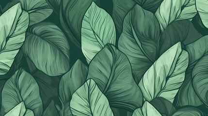 hand-drawn illustration of green leaves forms a natural pattern