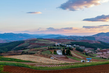 Yunnan Fairyland sunset landscape in Dongchuan District Kunming city Yunnan province, China.
