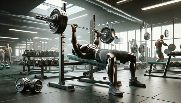 Strength Training: Man Doing Bench Press at Gym