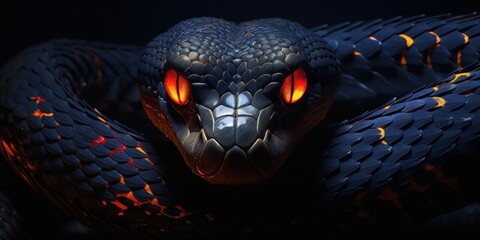 a black and blue snake with eyes, generative AI - obrazy, fototapety, plakaty