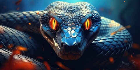 a black and blue snake with eyes, generative AI