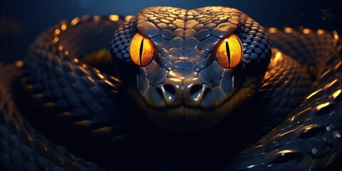Fototapeta premium a black and blue snake with eyes, generative AI
