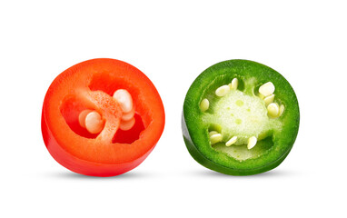 Sliced red and green chili pepper isolated on transparent background. PNG