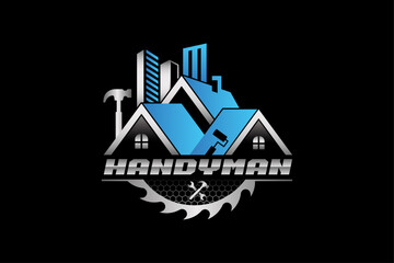 High quality colorful home repair, roofing, remodeling, handyman, home renovation, decor logo	