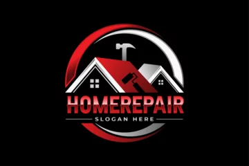 Deurstickers High quality colorful home repair, roofing, remodeling, handyman, home renovation, decor logo  © MdEmon
