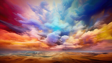 landscape with colorful clouds and sun