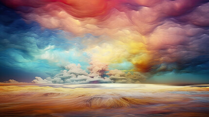 landscape with colorful clouds and sun
