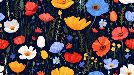 Fototapeta na wymiar Wildflower Meadow with a Variety of Colorful Blooms