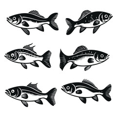 fish vector illustration silhouette laser cutting black and white shape